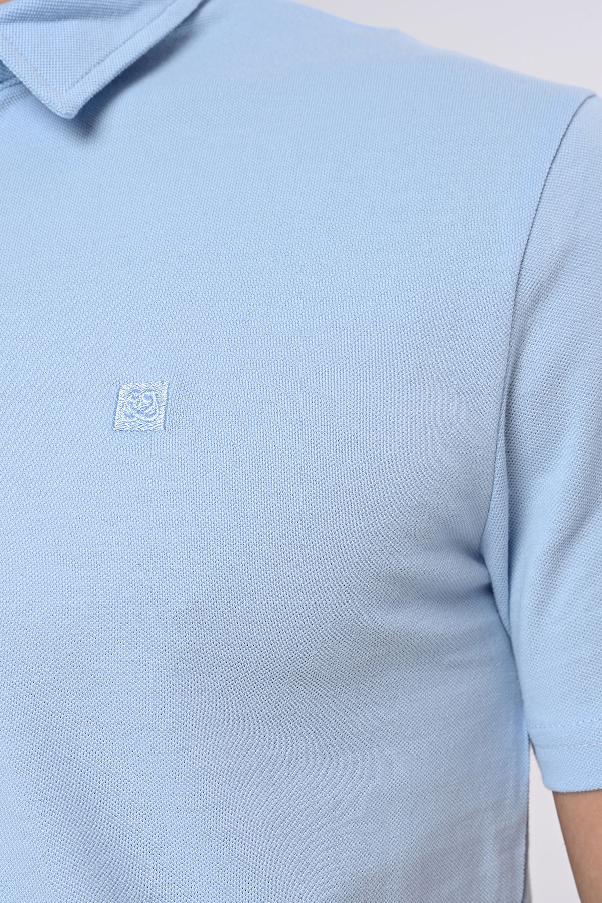 Vav Tasarım Punto Baskılı Pamuk Polo Yaka Bebek Mavisi T-shirt 23'
